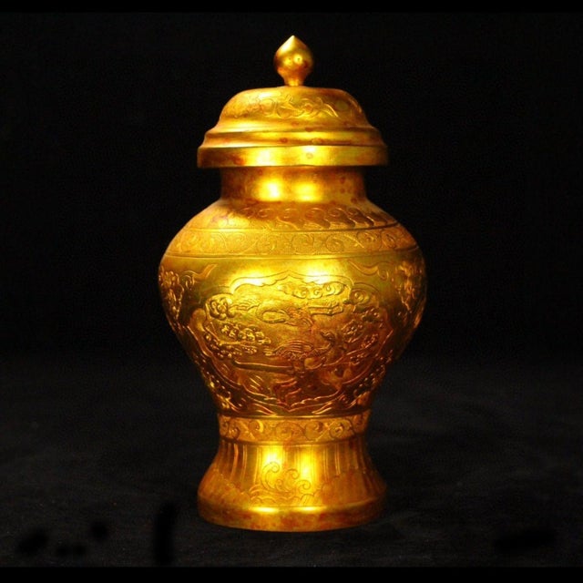 1960s Vintage Chinese Gilt Bronze Hand-Chased Floral Covered Ginger Jar For Sale - Image 5 of 9