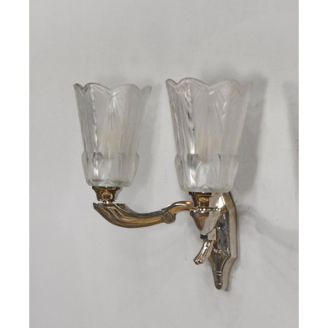 Art Deco Pair of French Art Deco Double Uplight Wall Sconces by Jean Gauthier, 1930s For Sale - Image 3 of 7