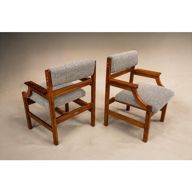 Brazilian Modern Pair of Armchairs in Caviúna Wood & Performance Boucle, Brazil, 1960s - Lot 103B For Sale - Image 14 of 18