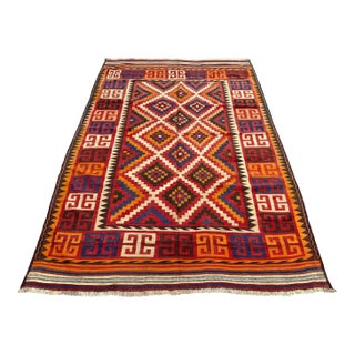Afghan Maimana Kilim Area Rug, Handwoven Wool, 6x9, Red & Indigo For Sale