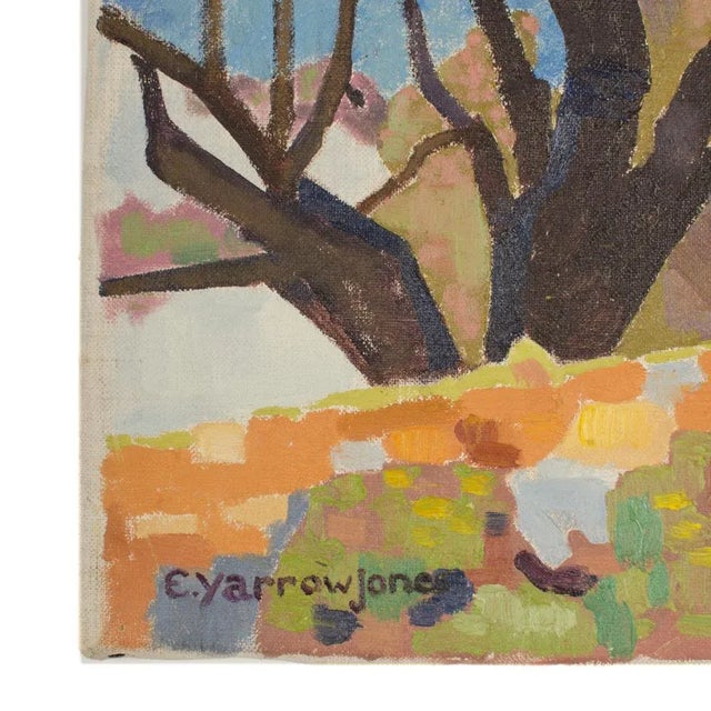 Tan Early 20th Century "Mosaic Trees" Expressionist Style Landscape Oil Painting by Ernest Yarrow-Jones For Sale - Image 8 of 11