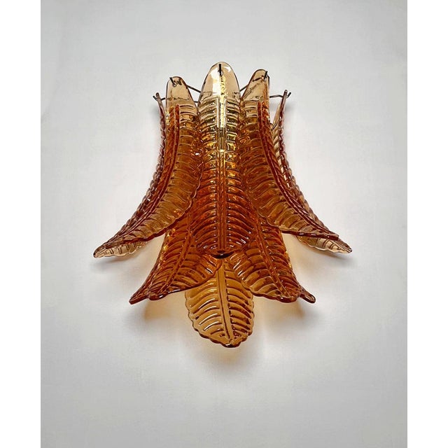1990s Vintage Murano Six-Tier Felci Wall Sconces in Amber Glasses, 1990s, Set of 2 For Sale - Image 5 of 18