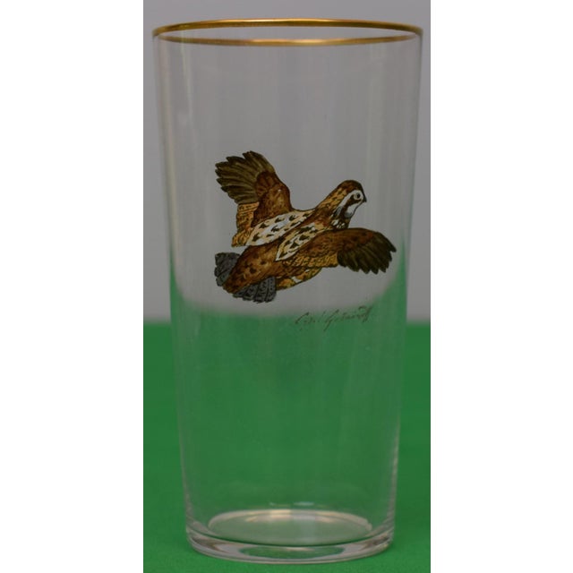 Mid 20th Century Set X 6 Cyril Gorainoff Hand Enamel Painted Gamebird Highball Cocktail Glasses For Sale - Image 5 of 9