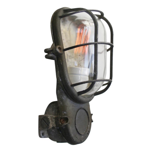 Vintage Industrial Grey and Clear Glass Wall Lamp from Industria Rotterdam For Sale