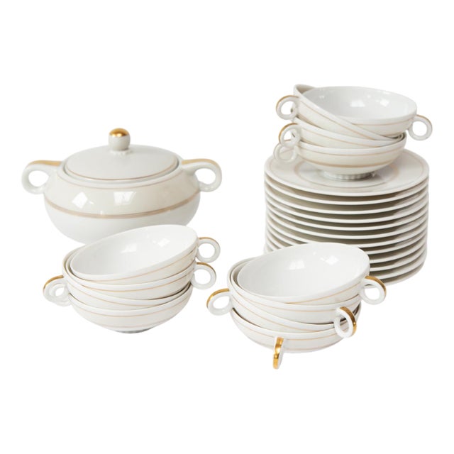 Limoges Porcelain Tea Set for Twelve by A. Vignaud, 1950s, Set of 25 For Sale