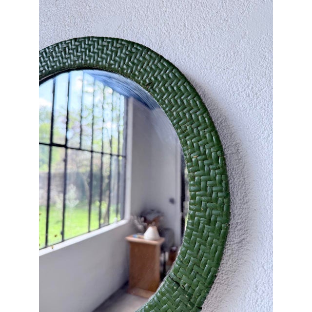 Wood Round Wicker Mirror, 1960s For Sale - Image 7 of 18