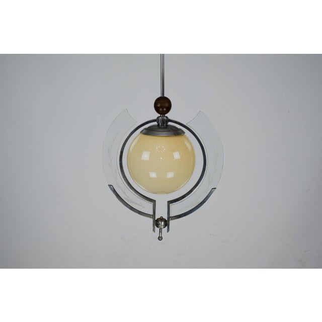 Art Deco Italian Pendant Light with Etched Glass and Amber Globe, 1930s For Sale - Image 11 of 17