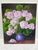 Vintage canvas painting of lush pink and purple hydrangeas in a bold violet blue vase. I love the contrast of the dark...