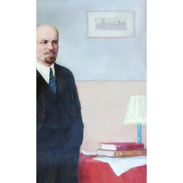 Realism Vladimir Lenin Portrait: Original Oil Painting, Soviet Art 200-120 For Sale - Image 3 of 6