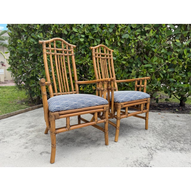 Vintage Pagoda Back Rattan Armchairs – A Pair For Sale - Image 4 of 16