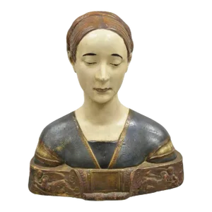 Vintage Polychrome Plaster Bust Ippolita Maria Sforza Statue Renaissance Style