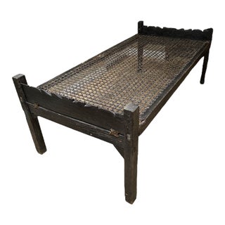 1920s Primitive Vintage Wood and Cane Charpai Daybed / Table / Bench For Sale