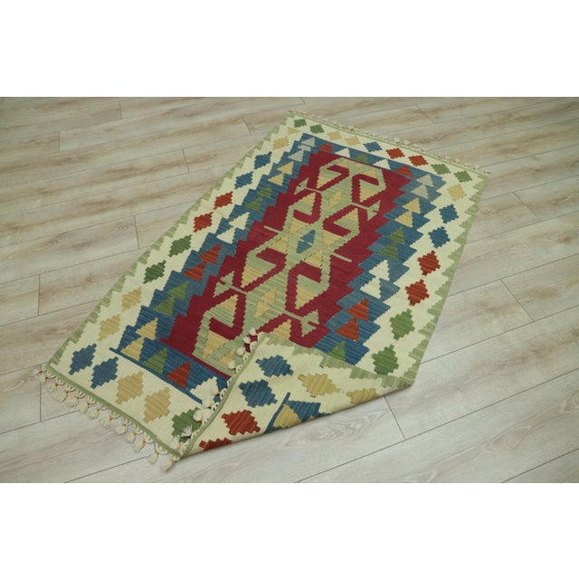 Red 1970s Boho Style Turkish Vintage Hand Knotted Geometric Design Oushak Kilim Rug For Sale - Image 8 of 10