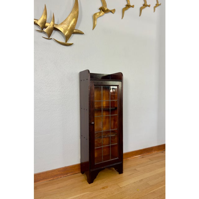 Antique Edwardian Arts & Crafts Narrow Glazed Bookcase C. 1910 For Sale - Image 16 of 18