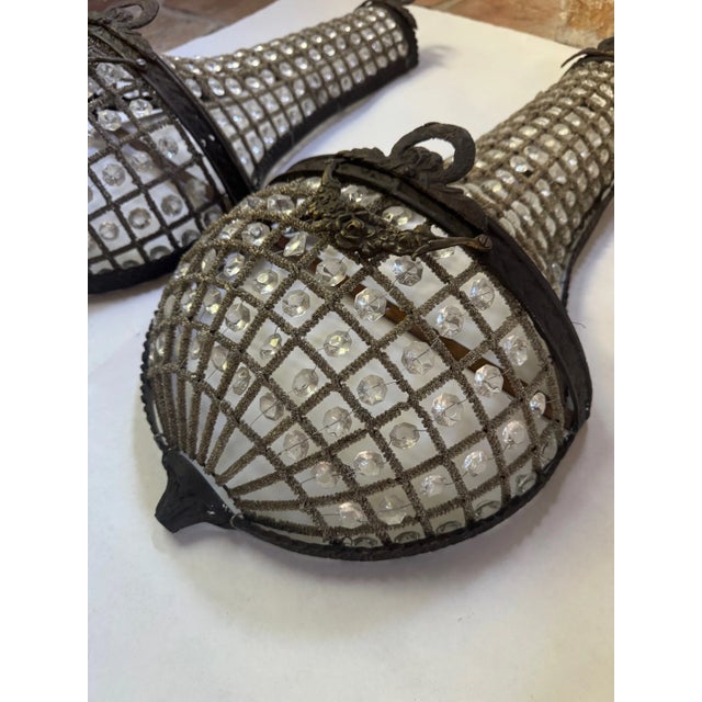 1930s French Basket Sconces (Crystal Empire Sconces), Set of 2 For Sale - Image 4 of 5