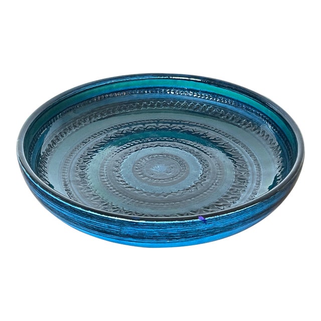 Mid Century Aldo Londi Bitossi Rimini Blue Glazed Ceramic Centerpiece Bowl For Sale