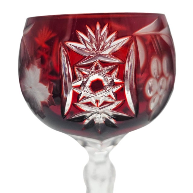 Late 20th Century Ajka Marsala Ruby Overlay Hand-Cut Crystal Hock Wine Goblet, Hungary 8" For Sale - Image 10 of 13