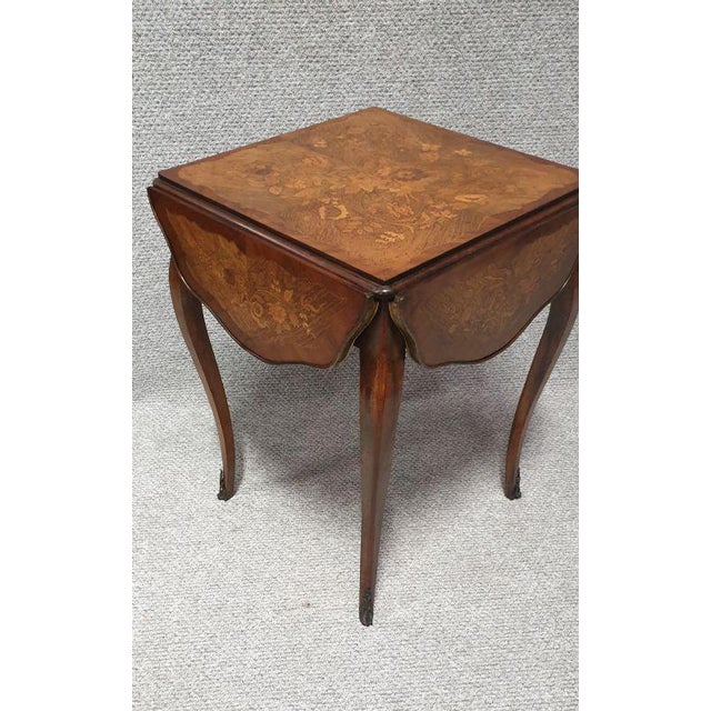 Brown English Marquetry Drop Flap Table c.1880 For Sale - Image 8 of 10
