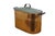 Antique copper boiler, firewood bin or wash tub with lid and turned wood handles. Dimensions: 23.5" x 11" x 17" (W x D x H)