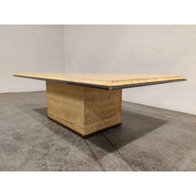 Vintage Travertine and Brass Coffee Table from Fedam, 1970s For Sale - Image 4 of 12