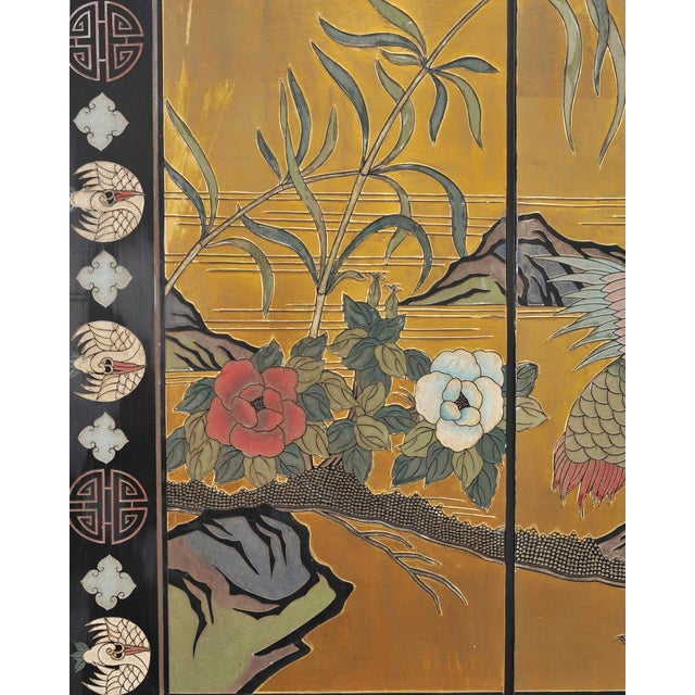 Chinese Export Lacquered Gilt Coromandel Screen Cranes and Ducks For Sale - Image 12 of 18
