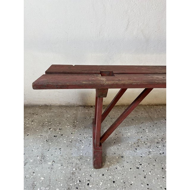 Brown Earls 20th Century Rustic Swedish Wood Bench with Patinated Red For Sale - Image 8 of 18