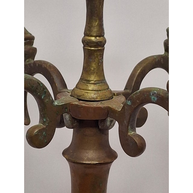 19th C. Polish Bronze Sabbath Candelabrum Star of David Finial Large 18" Rare For Sale - Image 15 of 18