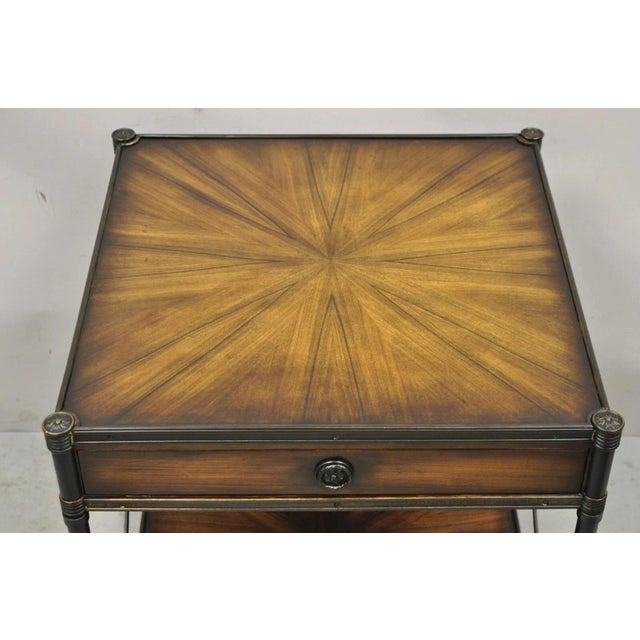 Industrial Late 20th Century Industrial Style Iron and Wood X-Frame One Drawer Square Modern Side End Table For Sale - Image 3 of 11