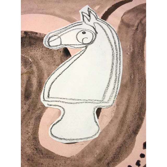 Contemporary Artwork “White Knight on Pink Field” Collage and Ink on Paper For Sale - Image 6 of 9