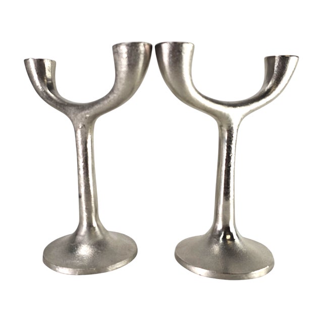 Crate & Barrel Danish Modern Candelabras in Silver Minimalist, Brutalist 9.5" For Sale - Image 9 of 11