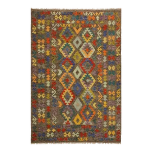1990s 1990s Boho Chic Kilim Brown Blue Wool Rug - 5'6" X 7'9"