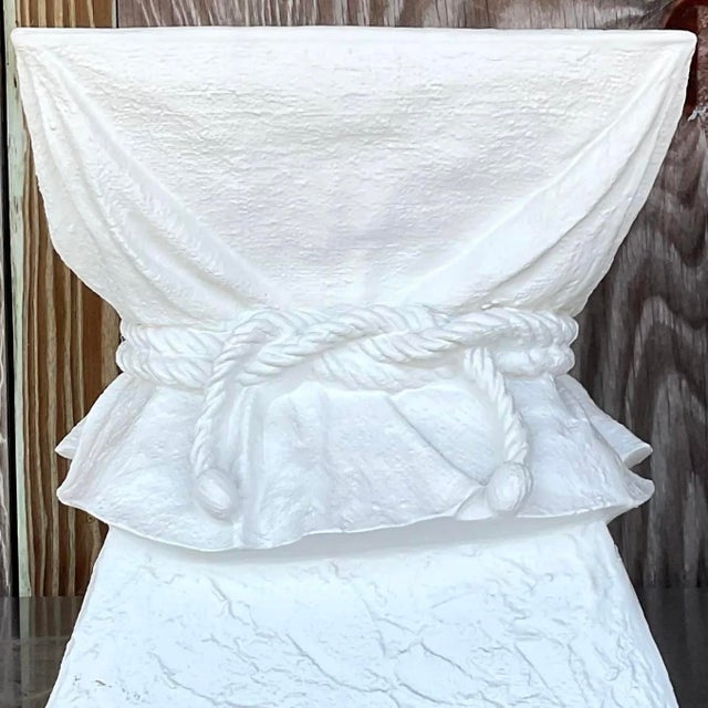 Wood Vintage Boho Plaster Tie Low Stool After John Dickinson For Sale - Image 7 of 13