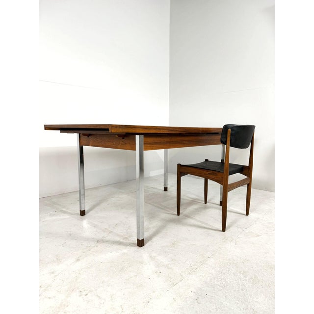 Brown Vintage Extendable Teak Dining Table with Chrome Legs by Alfred Hendrickx for Belform For Sale - Image 8 of 15