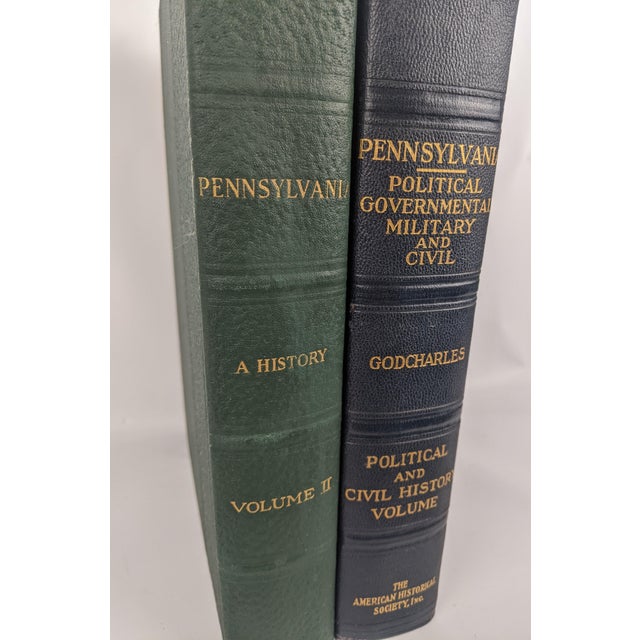 1926–1933 Pennsylvania History Books, Green & Navy Blue With Gilt, Set of 2 For Sale - Image 9 of 10