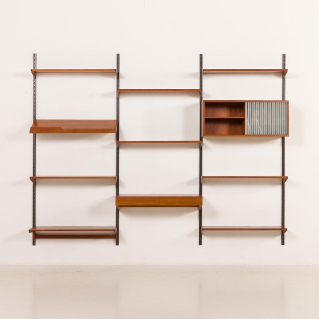 Wood Teak 3-Bay Wall Unit with Desk by Kai Kristiansen for FM Møbler, Denmark, 1960s For Sale - Image 7 of 18