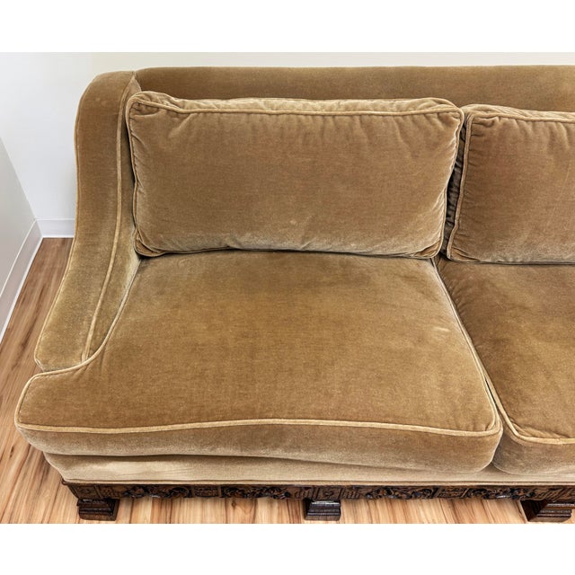 Early 20th Century Early 20th C Mohair Down Cushion Carved Wood Sofa For Sale - Image 5 of 11