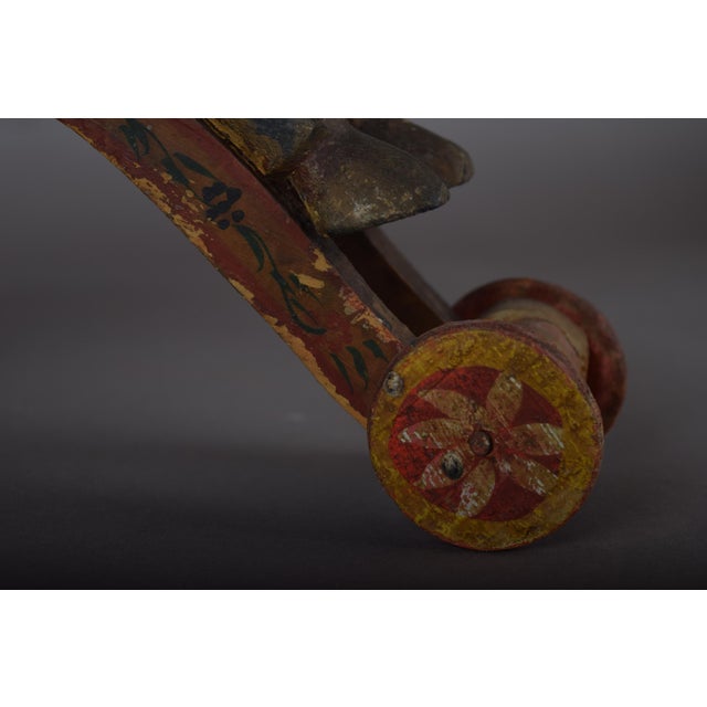 Wood Indian Artist, Horse on Wheels, 19th Century, Hand-Carved and Painted Wood For Sale - Image 7 of 12