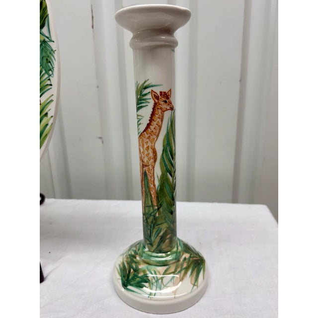 Vintage Palm Beach Regency Oggetti Safari Decorative Plate and Candlestick Holder Set For Sale - Image 10 of 11