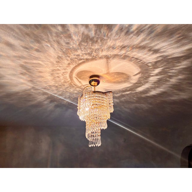 1960s French Style Custom Designed Crystal Waterfall Flush Mount Chandelier – 1 Light For Sale - Image 14 of 18