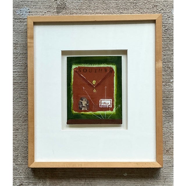 Wood Framed Abstract Mixed Media Postal Design Art For Sale - Image 7 of 12