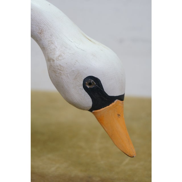Wood Vintage Wooden Wildlife Kennebunk Maine Hand Carved Solid Pine Swan Decoy 24" For Sale - Image 7 of 15