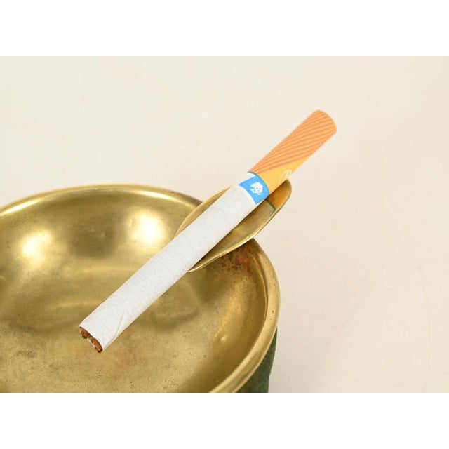 Gold Mid-Century Italian Brass and Green Suede Ashtray, 1950s For Sale - Image 8 of 12