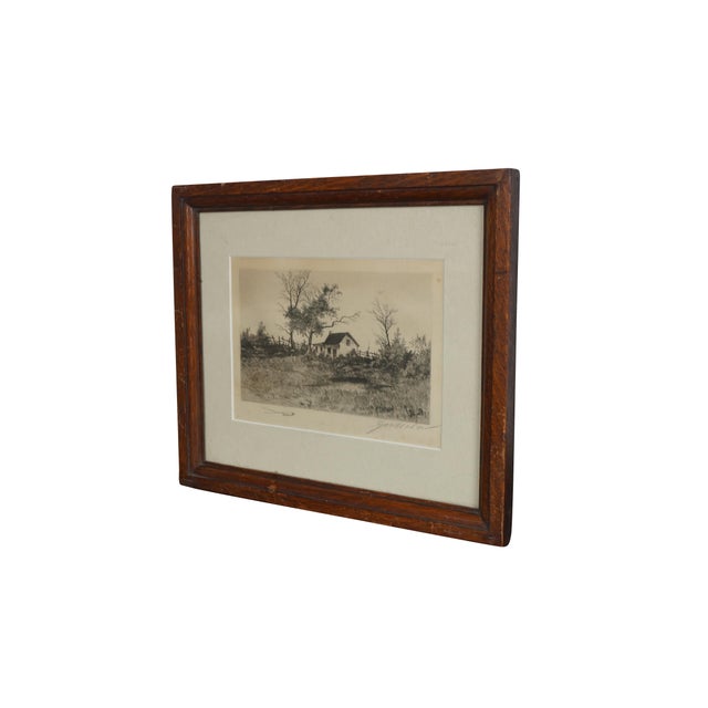 Antique late 19th-century black and white etching titled Suburban Shanty by American artist George William Bohde...