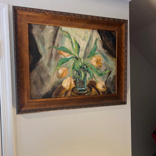 20th Century European School Still Life Tulips Framed Signed For Sale - Image 4 of 11