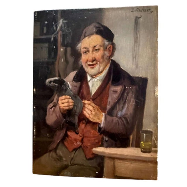 Genre Scene with Gentleman and Bird, Signed Siegfried Stoitzner (Vienna, 1892–1976) For Sale - Image 12 of 13
