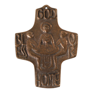 Brutalist-Style Bronze Wall Cross Depicting the Last Supper "God Bless Our Home"