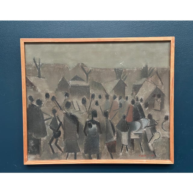 Sigfrid S, Landscape with Figures, 1960, Oil Painting on Canvas, Framed For Sale - Image 10 of 16