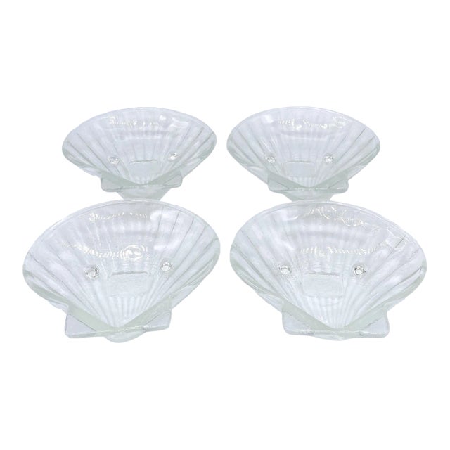 Vintage Transparent Glass Seashell Clam Shell Bowls- Set of 4 For Sale