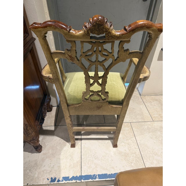 Chinese Chippendale Arm Chair Hand Painted For Sale - Image 17 of 18
