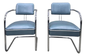 Mid 20th Century Art Deco Cantilever Chairs Newly Reupholstered - Pair